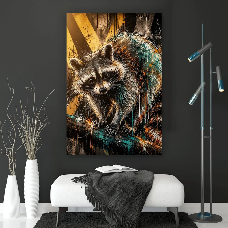 Leinwandbild Modern Art Waschbär im Street Art Stil Hochformat