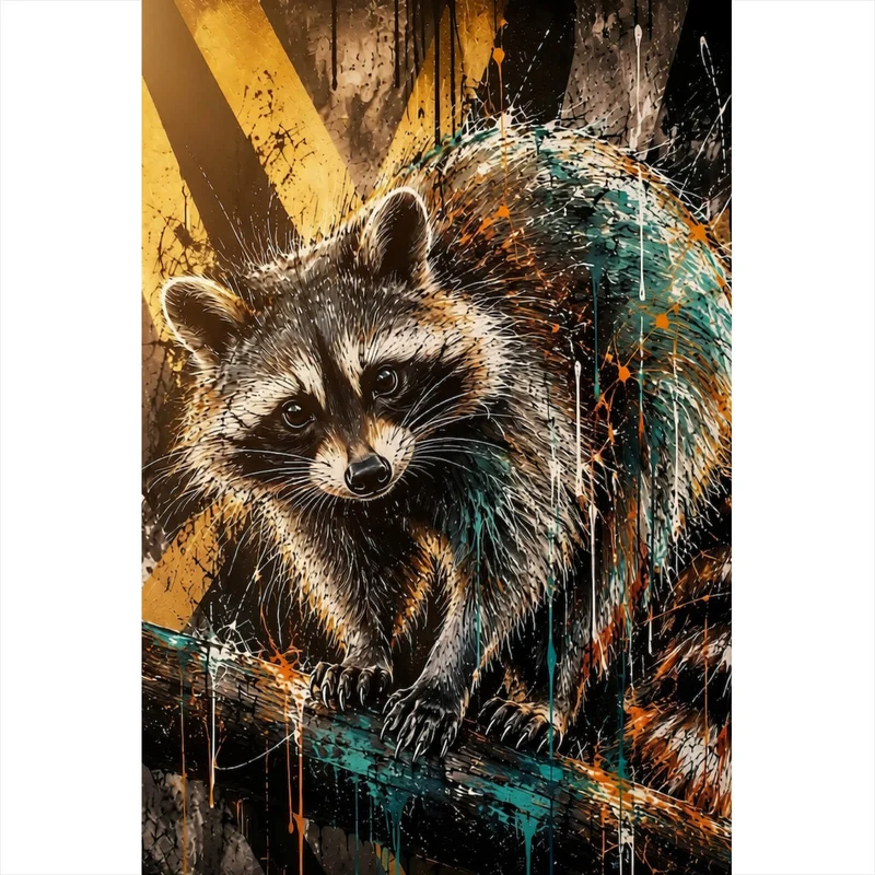Leinwandbild Modern Art Waschbär im Street Art Stil Hochformat