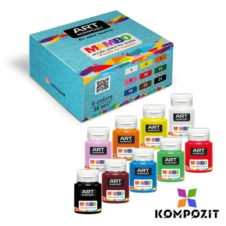 MAMBO Kompozit Set of Fabric and Leather Paints, 9 x 20 ml