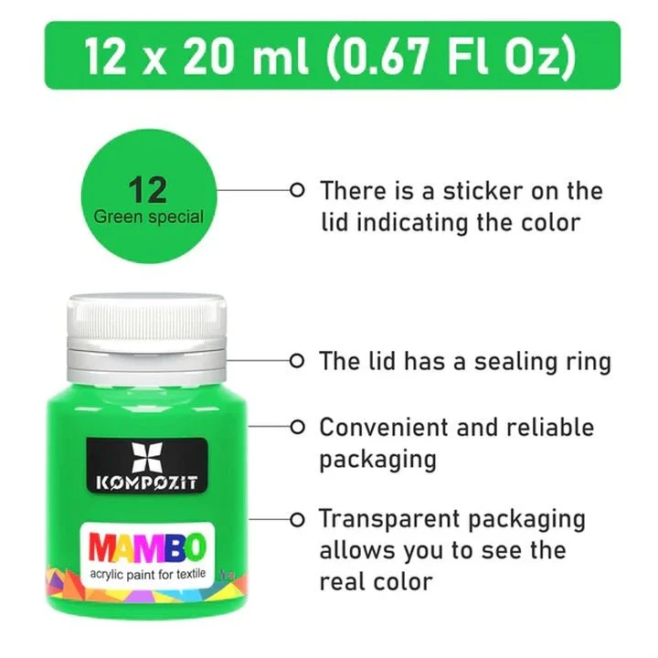 MAMBO Kompozit Set of Fabric and Leather Paints, 9 x 20 ml
