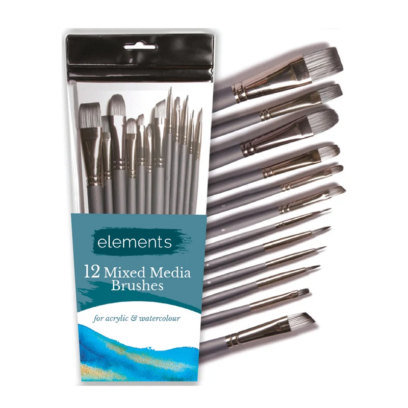 Elements - 12x Mixed Media Brush Set - Oils - Acrylics - Watercolours