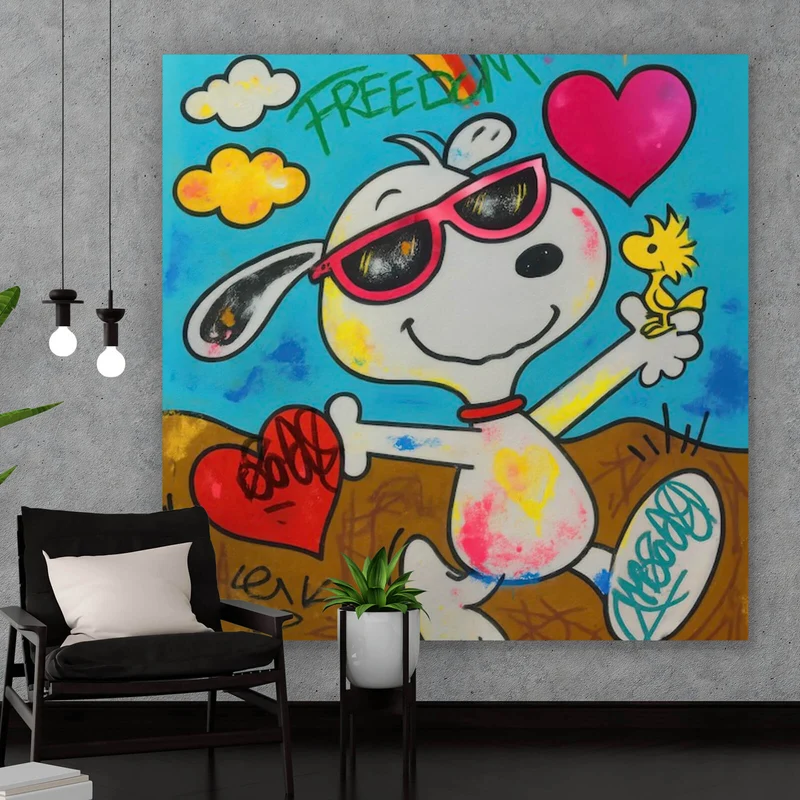 Poster Comic Hund Snoopi mit Herzmotiv Quadrat
