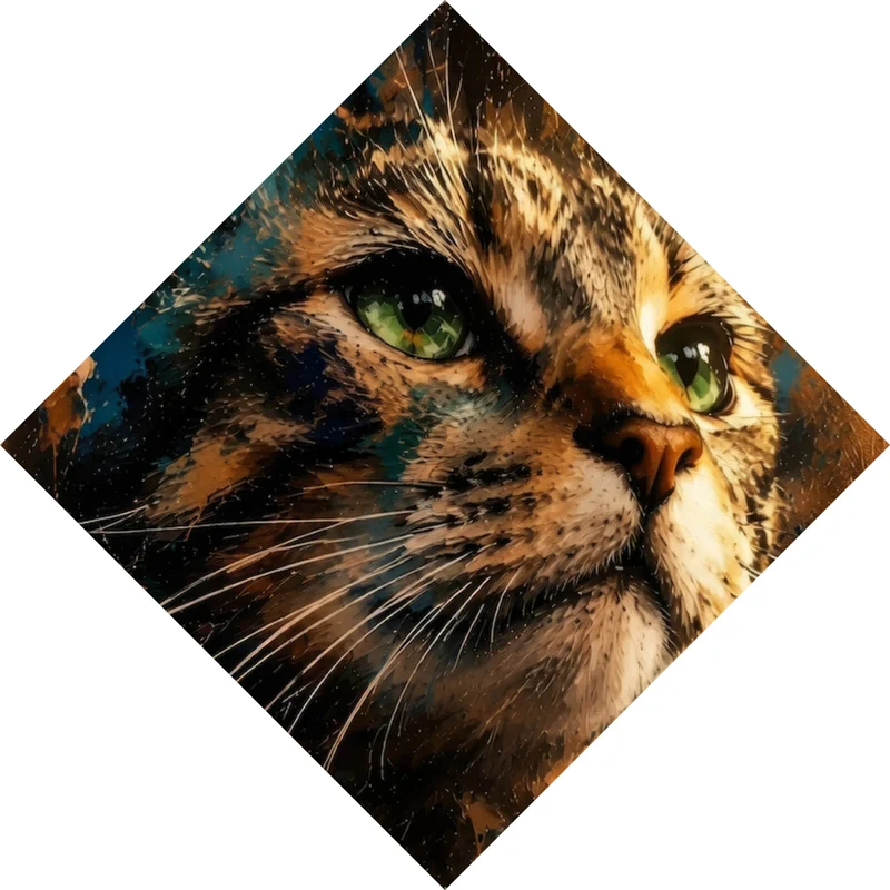 Poster Beeindruckendes modernes Katzenportrait im Street Art Stil Raute