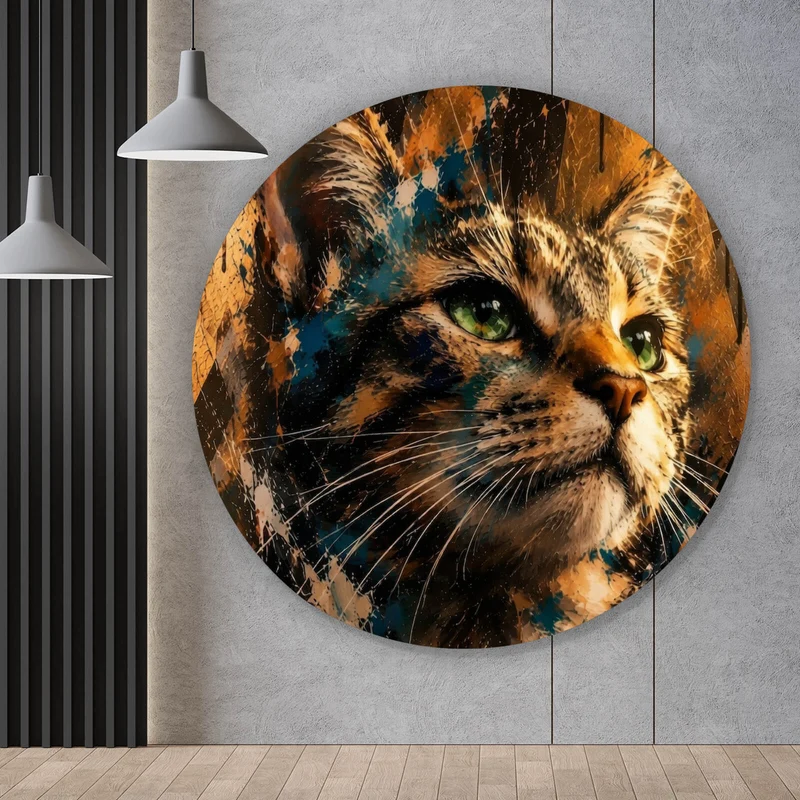Aluminiumbild gebürstet Beeindruckendes modernes Katzenportrait im Street Art Stil Kreis