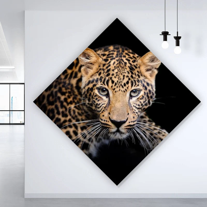 Leinwandbild Leopard auf schwarzem Hintergrund Raute