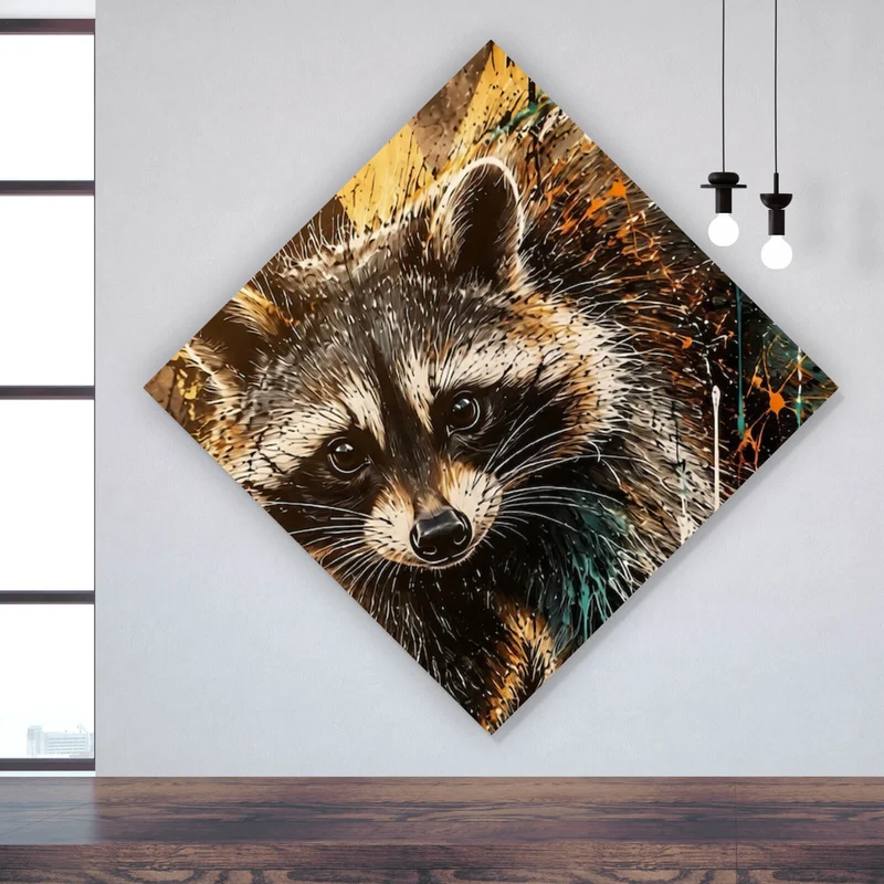 Leinwandbild Modern Art Waschbär im Street Art Stil Raute