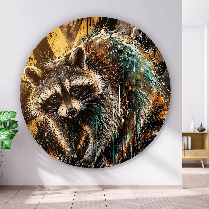 Aluminiumbild gebürstet Modern Art Waschbär im Street Art Stil Kreis