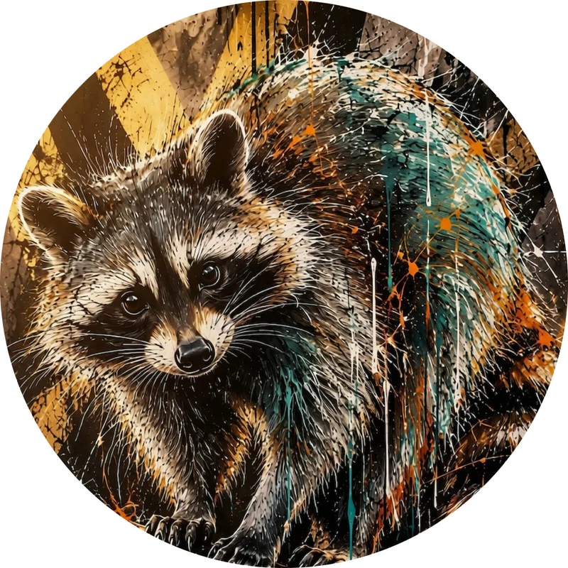 Aluminiumbild gebürstet Modern Art Waschbär im Street Art Stil Kreis