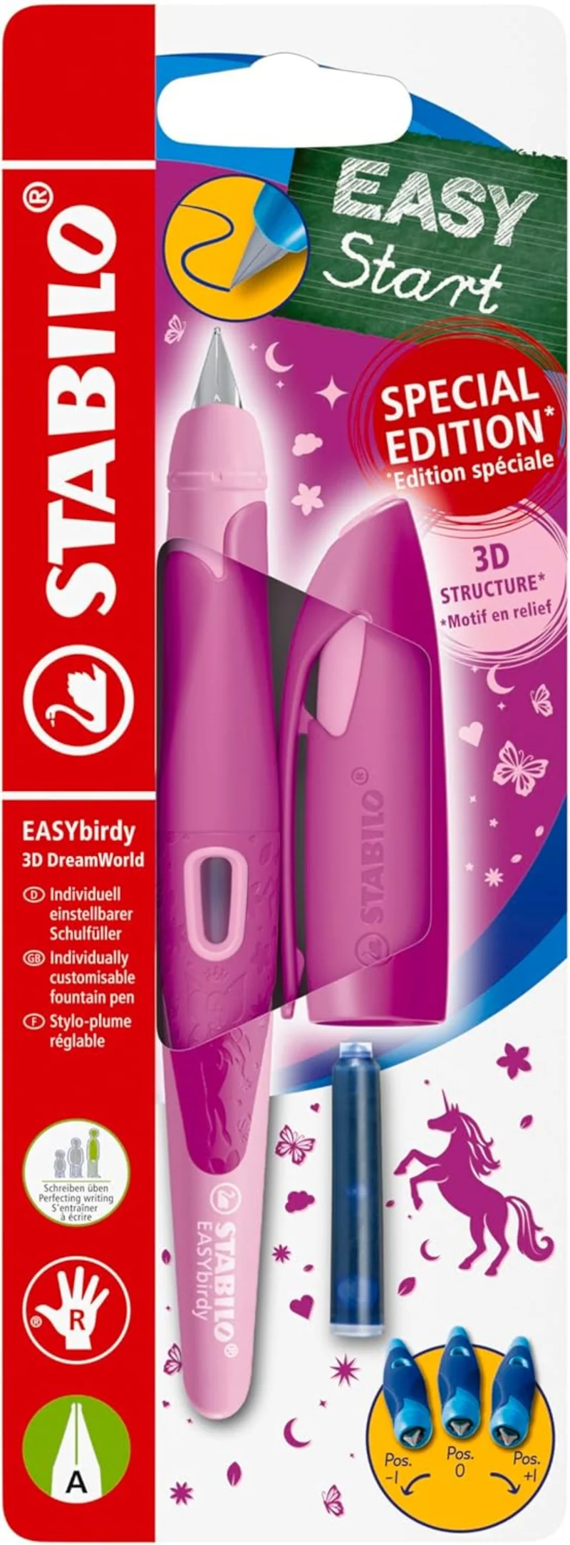 STABILO EASYbirdy 3D DreamWorld Füller Pink – Rechtshänder A