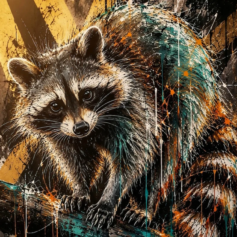 Acrylglasbild Modern Art Waschbär im Street Art Stil Quadrat