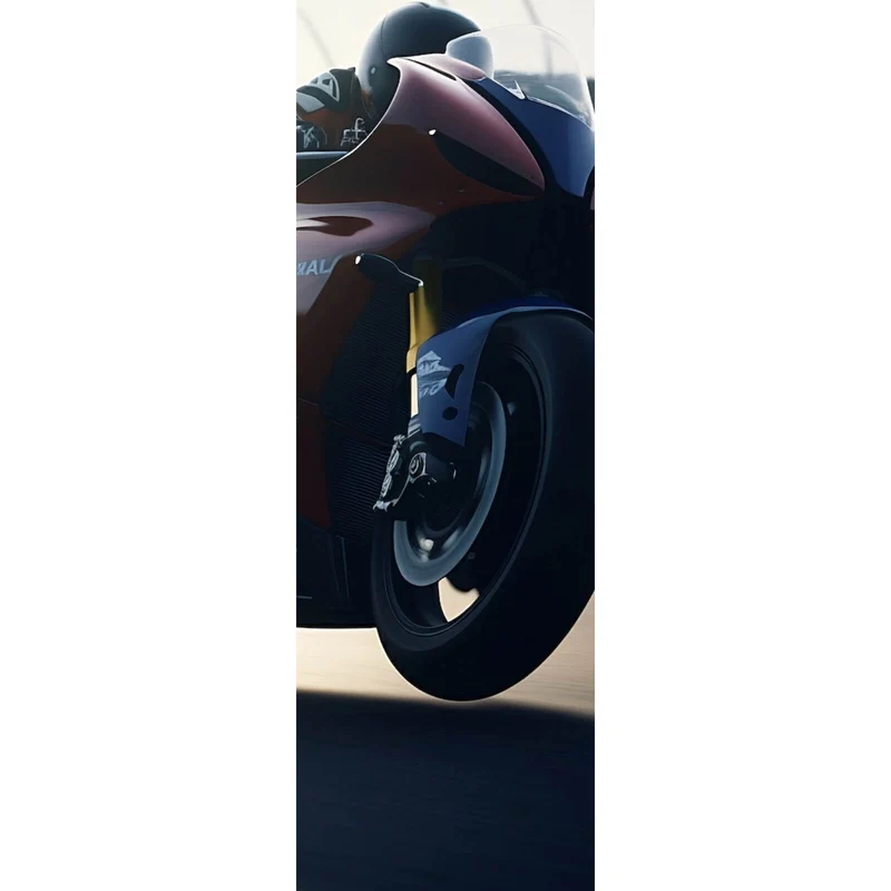 Poster Rennmotorrad bei Sonnenuntergang auf Rennstrecke Panorama Hoch