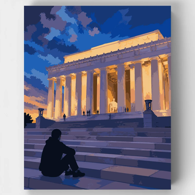 Lincoln Memorial Blue Hour - Paint by Numbers Kit