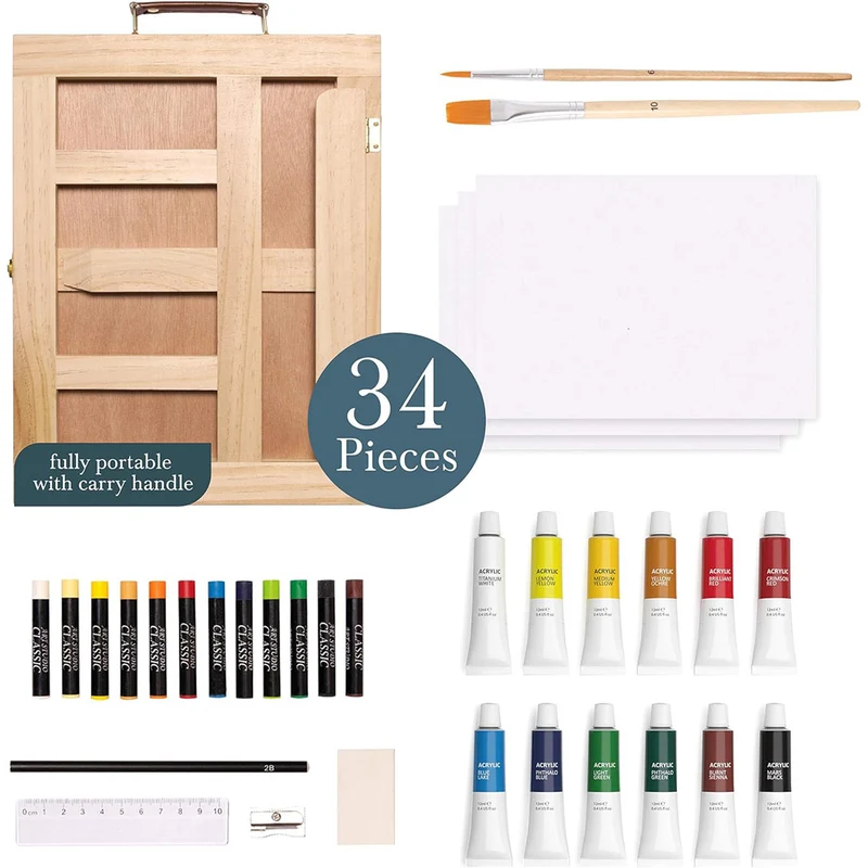 Elements Mixed Media Easel Set With Acrylic Paints and Oil Pastels