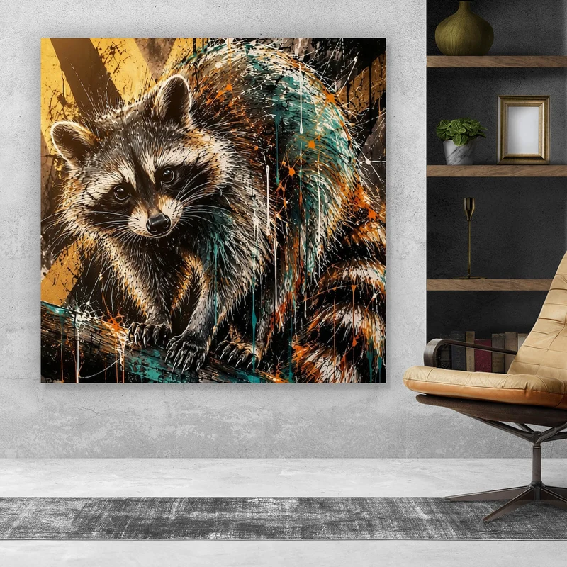 Leinwandbild Modern Art Waschbär im Street Art Stil Quadrat