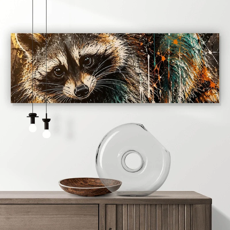 Spannrahmenbild Modern Art Waschbär im Street Art Stil Panorama