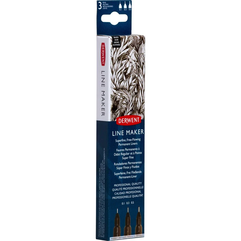 Derwent - Line Maker Pens - Black - 3x Assorted Size Nibs
