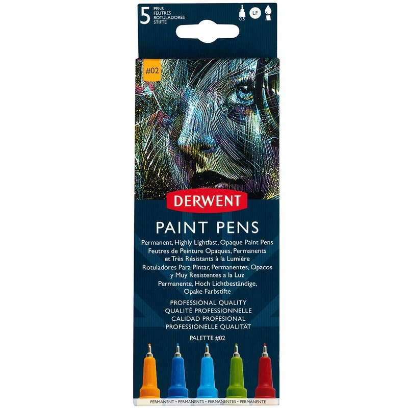 Derwent - Paint Pens - 5x Assorted Colours - Palette No.2