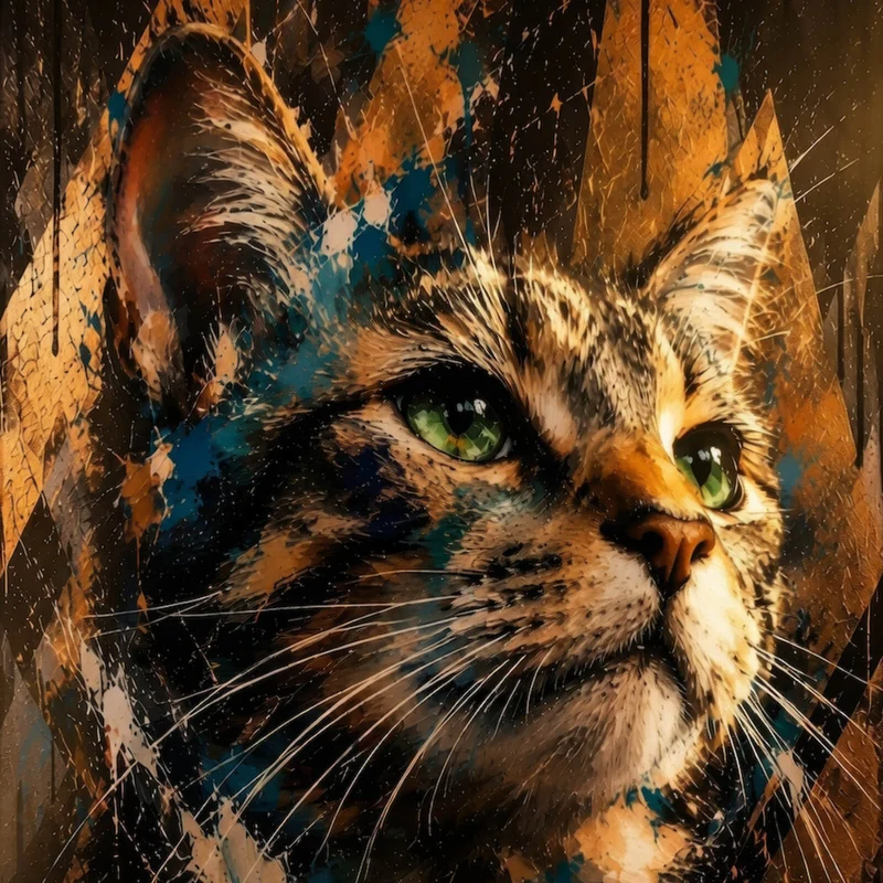 Leinwandbild Beeindruckendes modernes Katzenportrait im Street Art Stil Quadrat