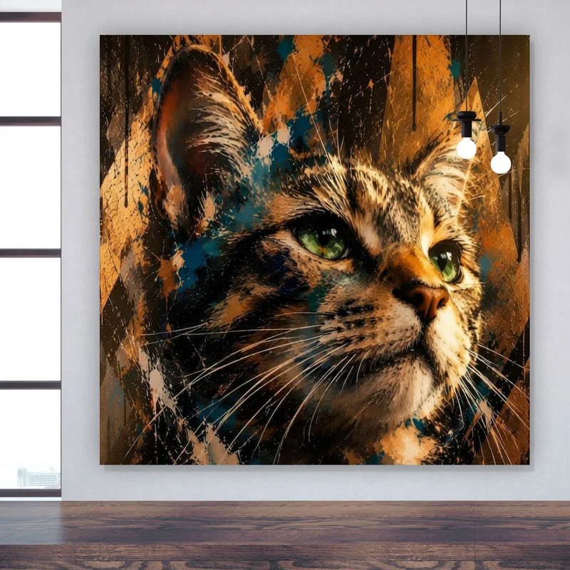 Poster Beeindruckendes modernes Katzenportrait im Street Art Stil Quadrat