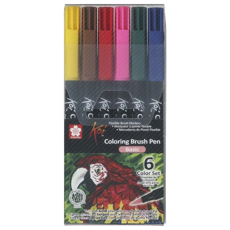 Koi Flexible Brush Markers Set of 6 Assorted Colours
