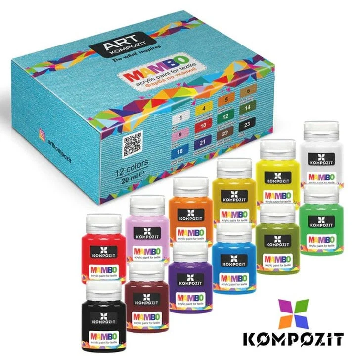 MAMBO Kompozit Fabric and Leather Paint Set, 12x20 ml