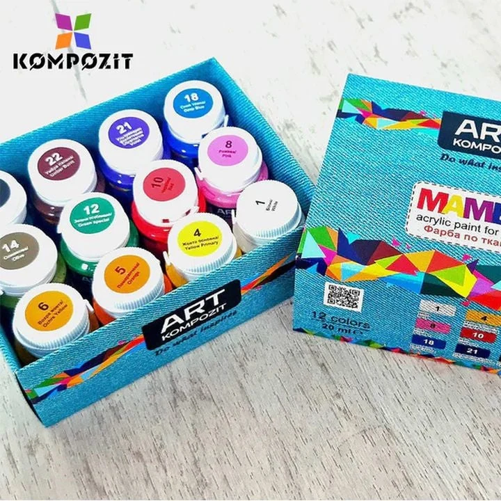 MAMBO Kompozit Fabric and Leather Paint Set, 12x20 ml
