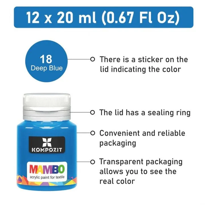 MAMBO Kompozit Fabric and Leather Paint Set, 12x20 ml