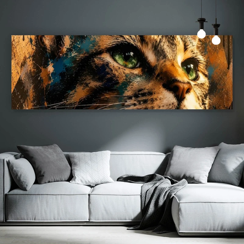 Poster Beeindruckendes modernes Katzenportrait im Street Art Stil Panorama