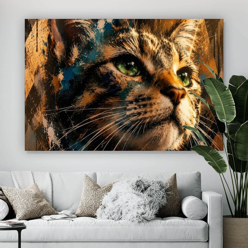 Acrylglasbild Beeindruckendes modernes Katzenportrait im Street Art Stil Querformat