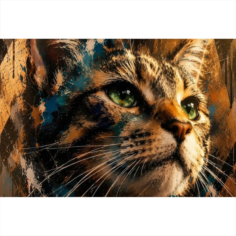 Poster Beeindruckendes modernes Katzenportrait im Street Art Stil Querformat