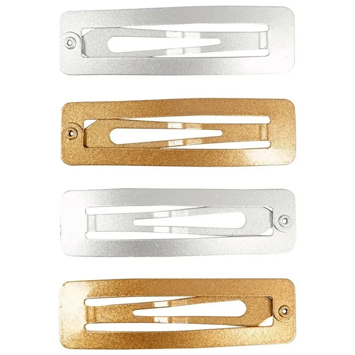 Gold and Silver Metal Hair Clips, 4 pcs