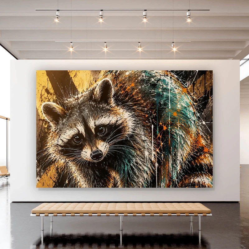 Poster Modern Art Waschbär im Street Art Stil Querformat