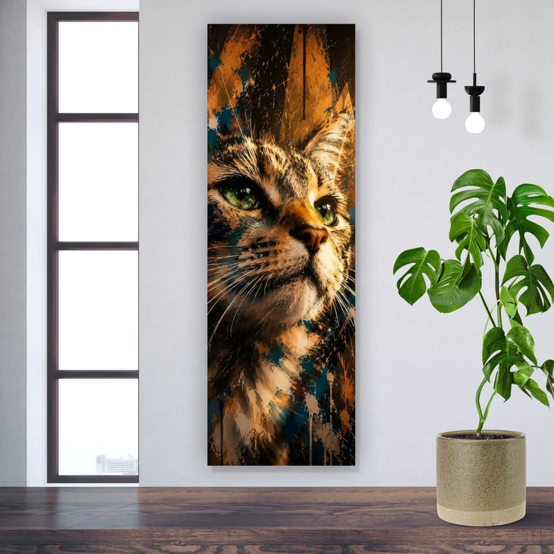Poster Beeindruckendes modernes Katzenportrait im Street Art Stil Panorama Hoch