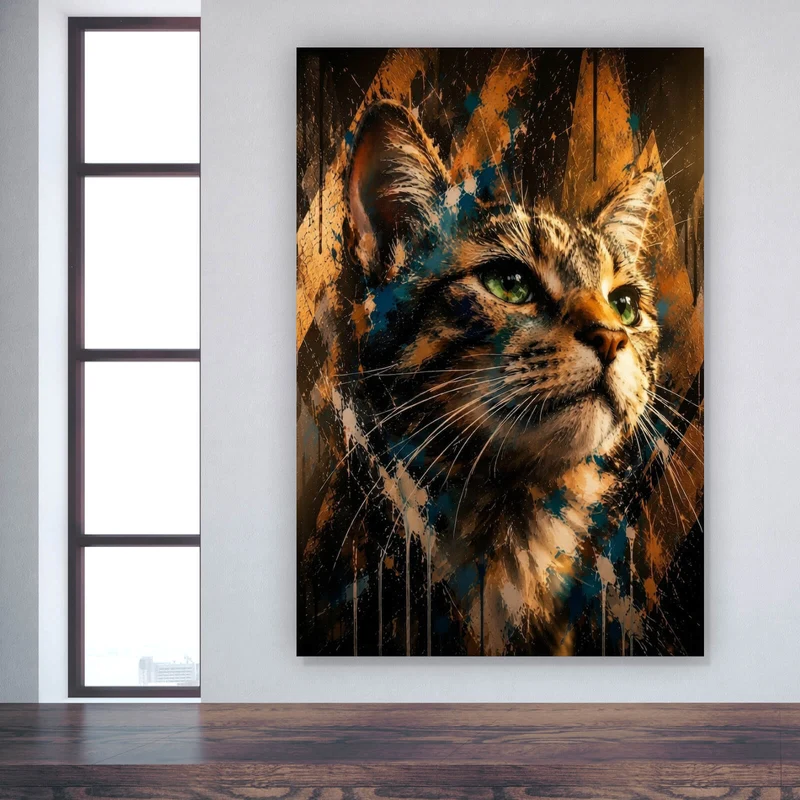 Leinwandbild Beeindruckendes modernes Katzenportrait im Street Art Stil Hochformat