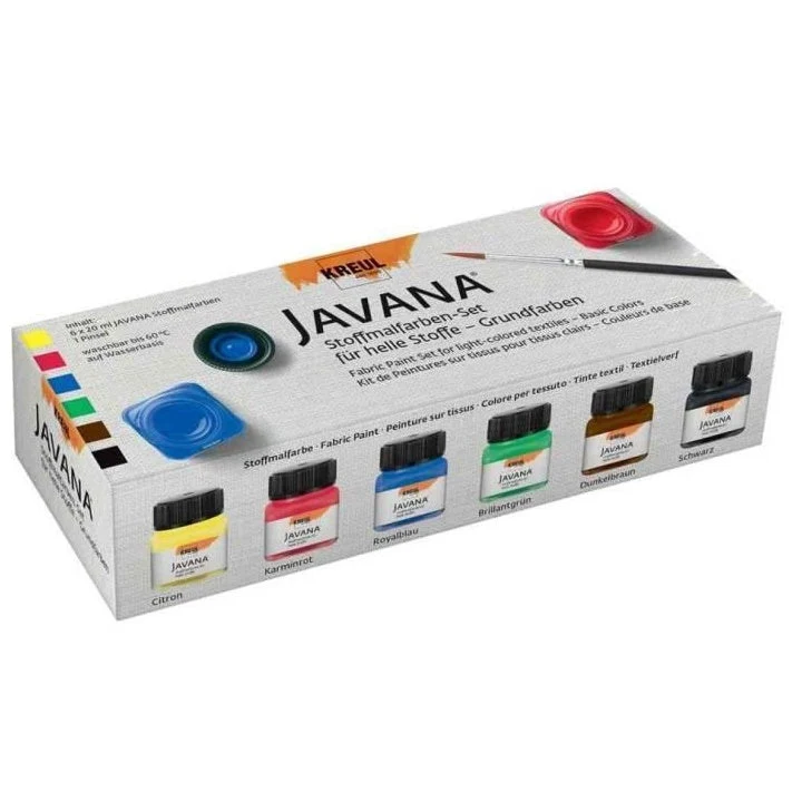 JAVANA Basic Colors Fabric Paint Set for Light-Colored Fabric, 6 x 20 ml