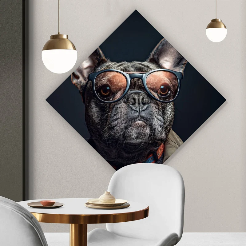 Leinwandbild Coole Bulldogge mit Brille und Jacke Raute
