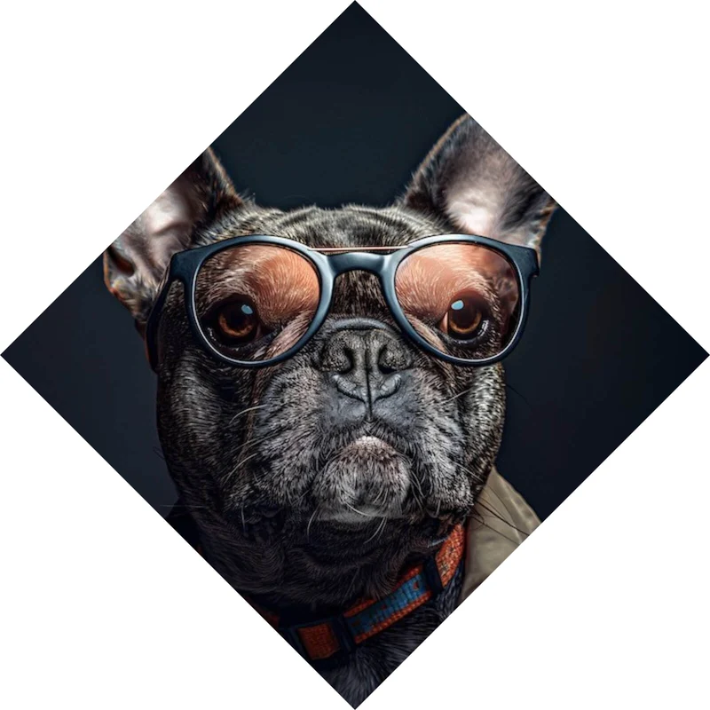 Leinwandbild Coole Bulldogge mit Brille und Jacke Raute