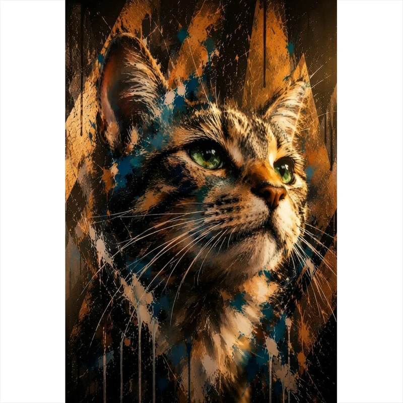 Poster Beeindruckendes modernes Katzenportrait im Street Art Stil Hochformat