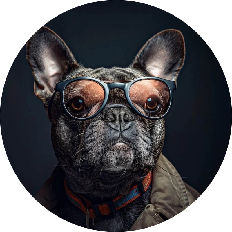 Aluminiumbild gebürstet Coole Bulldogge mit Brille und Jacke Kreis