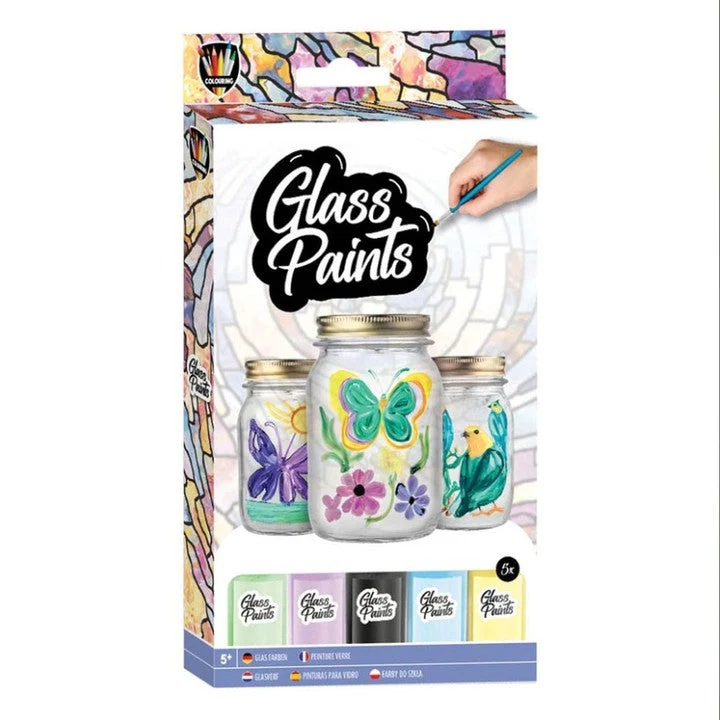 Glass Paint Set With Brush, 5 x 20 ml