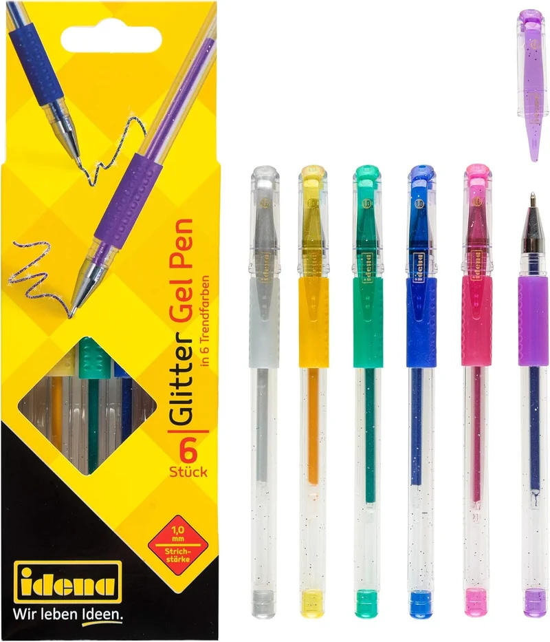 Idena Glitter Gel Pen 6er-Set Trendfarben 1 mm Kartonetui