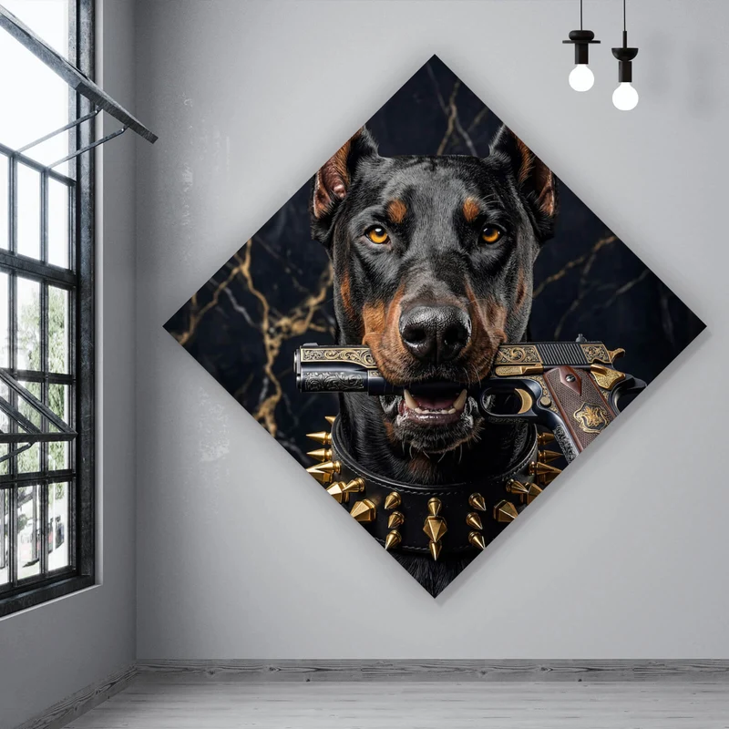 Aluminiumbild Furchtloser Dobermann Raute