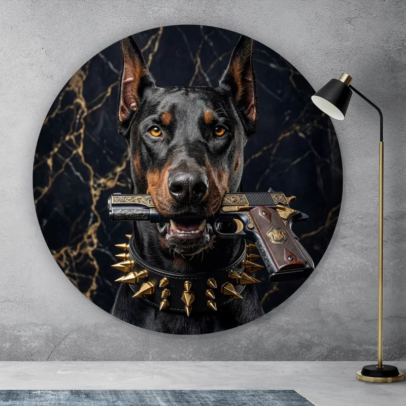 Aluminiumbild gebürstet Furchtloser Dobermann Kreis