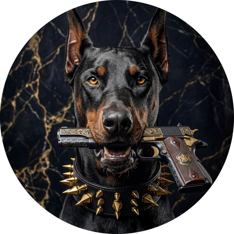 Aluminiumbild gebürstet Furchtloser Dobermann Kreis