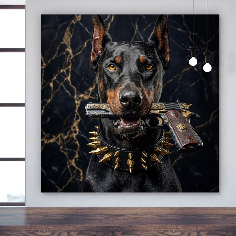 Leinwandbild Furchtloser Dobermann Quadrat