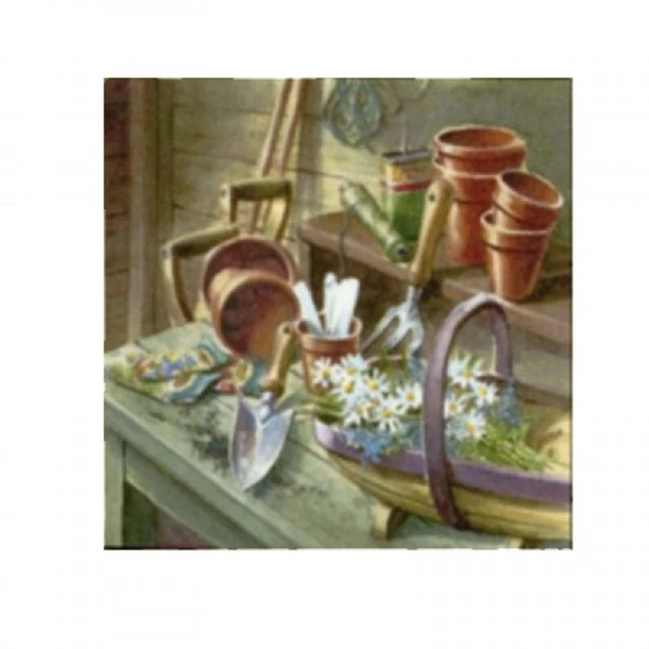 Decoupage Napkin Daisies in Garden Shed - 1 pc