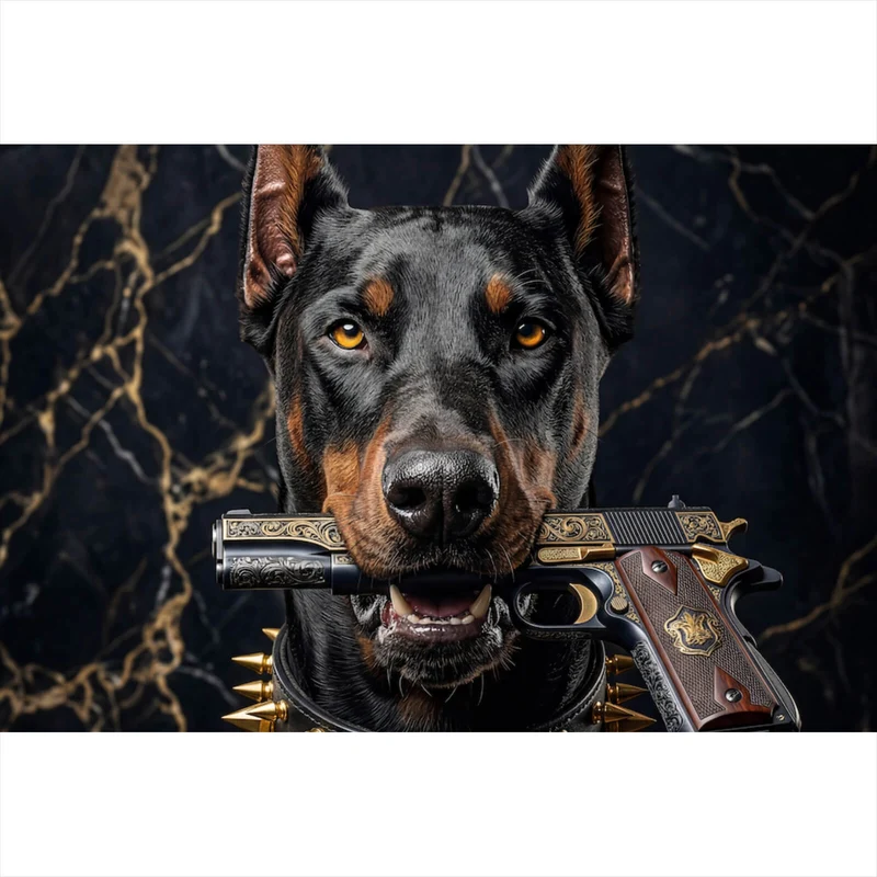 Aluminiumbild Furchtloser Dobermann Querformat