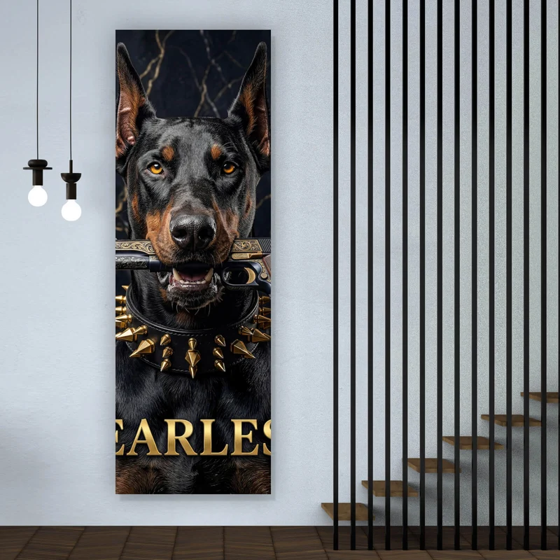 Aluminiumbild gebürstet Furchtloser Dobermann Panorama Hoch
