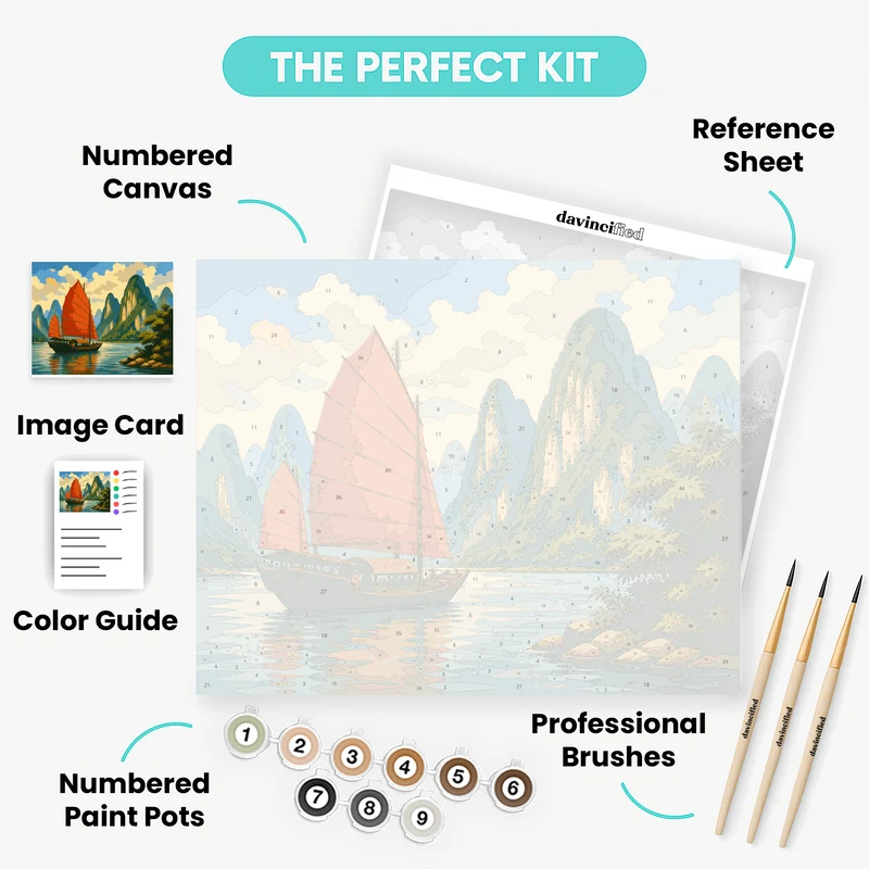 Crimson Sails on the Li River - Paint by Numbers Kit
