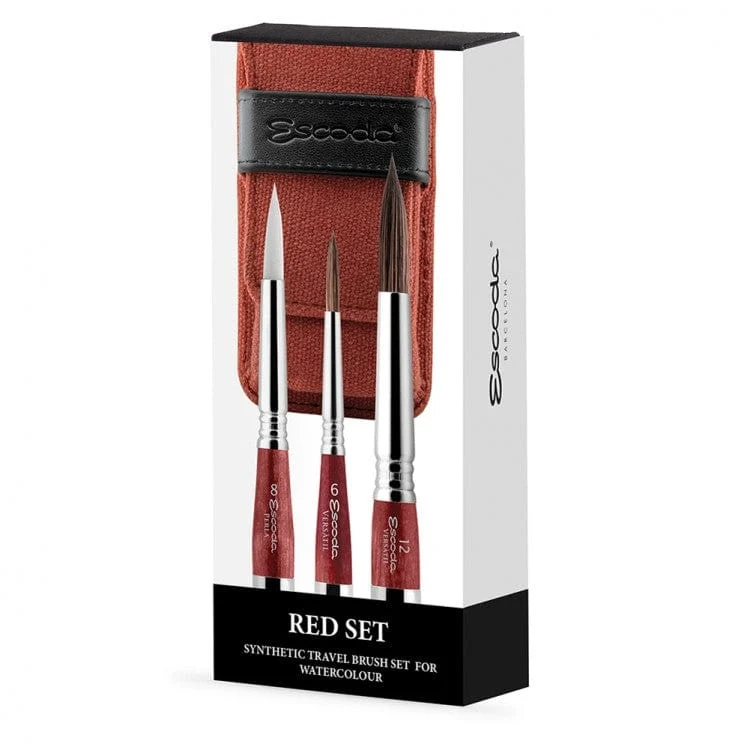 Escoda Travel Brush Set Synthetic - Red